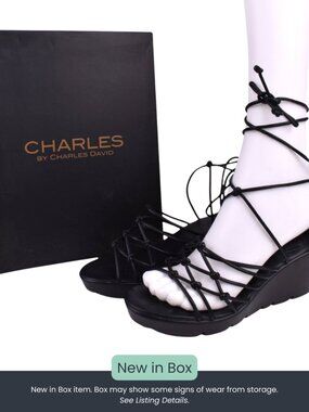 Charles by Charles David “Vegas” Lace-Up Wedge Sandals – Black